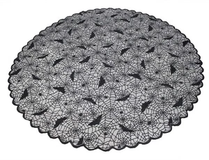 Black Lace Tablecloth Round Overlay with Spider Web and Mat for Halloween Par... - Picture 1 of 5