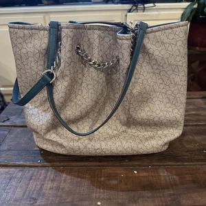 Calvin Klein Signature Tote Bag Logo CK Schultertasche Tan Teal EUC - Bild 1 von 10