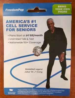 Freedom Pop Bring Your  Phone $5 Plans Unlimited Call 5G Nationwide Dr J - Image 1 of 4