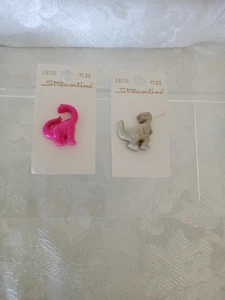 Vintage Streamline Pink & Gray Dinosaur Buttons Made in Japan Sz 48-1 1/4" NEW - Picture 1 of 3