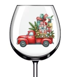 12x Colourful Christmas Truck Vinyl Sticker Decal Tumbler Wine Glass Bottle Bin - Picture 1 of 3