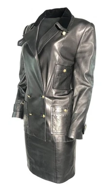 Chanel Boutique Vintage Años 80 Chaqueta y Falda de Cuero Negro Traje Pequeño Amen Wardy Foto 1 de 4