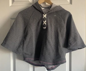 Gap Fit Dry Girls Sz S 6-7 Hoodie Pullover Tie Poncho Sweatshirt Gray Pink - Picture 1 of 10