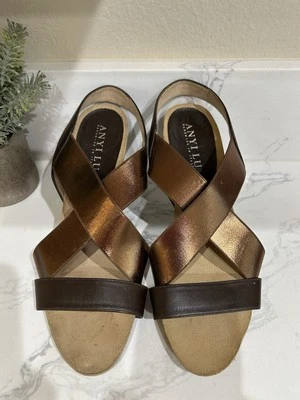 ANYI LU слинга сандалии насосы женщин 12,5 меди/коричневый с открытым носком с ремешками каблуки - Изображение 1 из 4