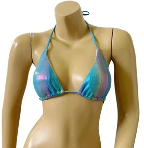 SHEIN Womens Size XL Blue Iridescent Triangle Halter Bikini Bathing Suit Top - Picture 1 of 6