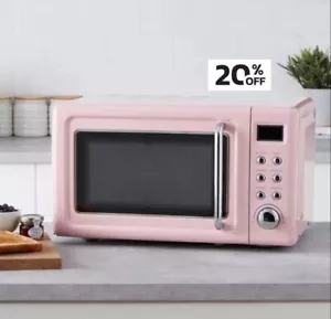 20L Retro Pink Digital Microwave 800W With 5 Heat Settings And Child Lock UK NEW - Picture 1 of 2