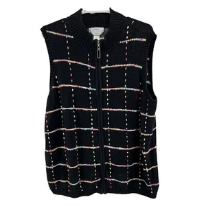 CJ Banks handbestickte Strickjacke mit Reißverschluss Pullover Weste schwarz pastell 2X Ramie - Bild 1 von 8