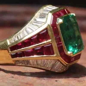 4ct Emerald Cut Lab-Created Emerald Men's Engagement Ring 14K Yellow Gold Plated - Picture 1 of 6