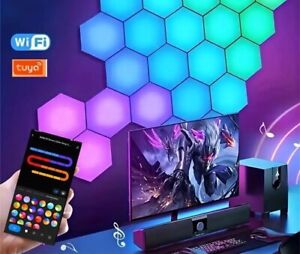 12Pcs RGB LED Hexagon Light Panels - App & Remote Control,  Smart Hexagon Light 