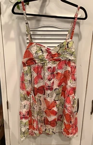 Nanette Lepore Womens Spaghetti Strap Sequin Floral Butterfly Dress Size 6 - Picture 1 of 7