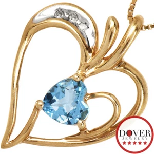 Estate Diamond Topaz 10K Gold Abstract Heart Pendant NR - Picture 1 of 5