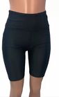 Sexy Shiny Black Stretch Spandex Knee Bike Shorts 2 Pockets Yoga Work Out L/XL
