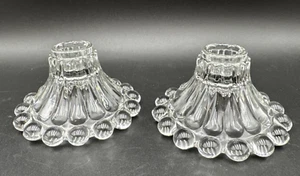 2 VTG Anchor Hocking Boopie Clear Glass Berwick Candle Holder Taper Candlesticks - Picture 1 of 10