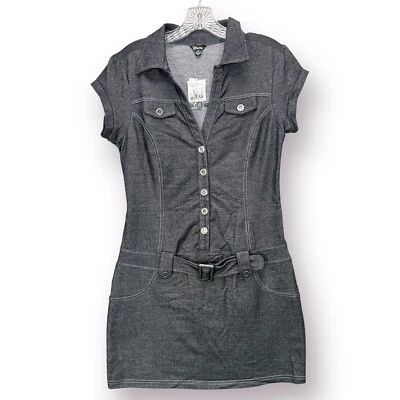 Y2K 90s Vintage NEW NWT Guess Jeans Womens L Mini Dress Belted Button Collared - Image 1 of 4