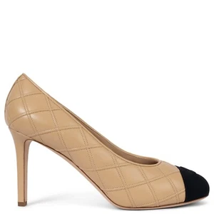 70265 auth CHANEL beige leather 2018 18P QUILTED Pumps Shoes 41.5 fit 41 - Picture 1 of 7