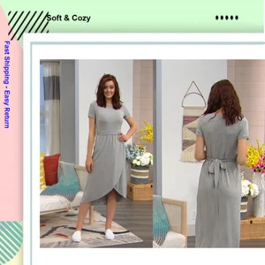 Soft Cozy Loungewear Cool Luxe Knit WrapSkirt Dress, Heather Grey, Size L - Picture 1 of 12
