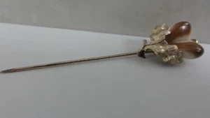 Double Grandel Three Acorn Leaves PIN 333 8ct Gold Traditional Hunting Jewelry - Picture 1 of 8