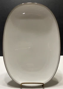 Noritake Oval Platter Graytone White Porcelain Gray Band Platinum Trim 9.25"x13. - Picture 1 of 12