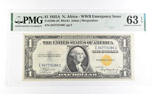 PMG 63 Unc EPQ 1935 A $1 North Africa WWII Emergency Issue Fr#2306 *1114 - Picture 1 of 3