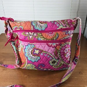 Vera Bradley Pink Paisley 11x12 Double Zip Pocket Saddle Bag Handbag Purse - Picture 1 of 8
