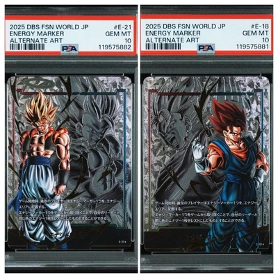 2025 PSA 10 Dragon Ball Fusion World Energy Marker Vegito E-18 Gogeta E-21 JPN - Image 1 of 4