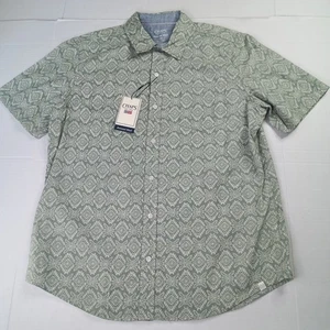 Chaps Seacoast Wash Chambray Woven Shirt Men's L Large Green Aztec Print - Picture 1 of 7