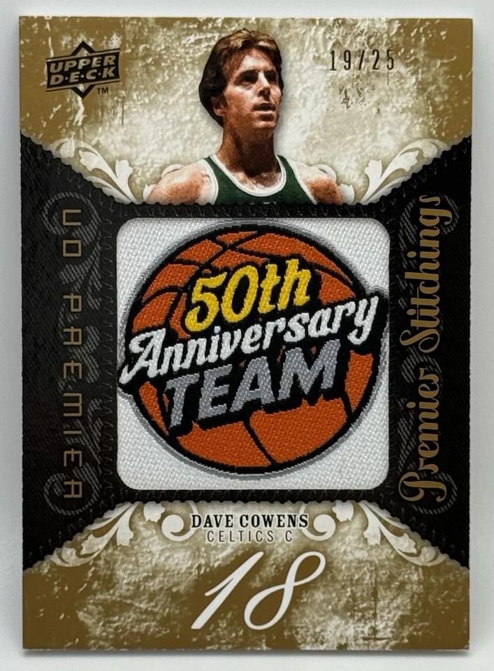 Tarjeta parche 50 aniversario Dave Cowens 2008-09 UD Premier Stitchings ORO/25 Foto 1 de 2
