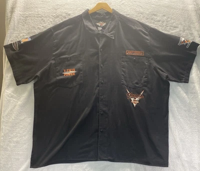 Camisa Harley Davidson Hombres 5XL V Doble Encendido Botón Mecánico Trabajo Logo Parche Foto 1 de 4