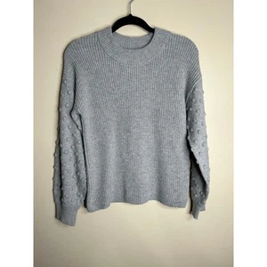 CECE Puff Sleeve Bobble Ribbed Sweater in Light Heather Gray medium M - Picture 1 of 3