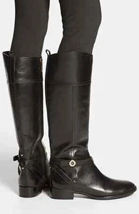 NEW $495 Tory Burch BRITA Black Leather Knee High Tall Riding Boot Sz 5 Boots - Picture 1 of 8