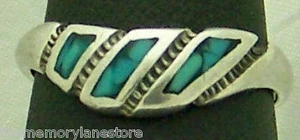 BEAUTIFUL VINTAGE HANDCRAFTED MOSAIC TURQUOISE STERLING SILVER RING, SIZE 3.75 - Picture 1 of 1