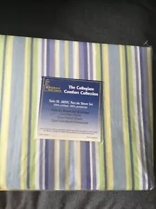Residence Hall Linens Sheet Set Twin XL Blue/Yellow/Green Striped~Brand New! - Picture 1 of 4