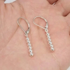 925 Sterling Silver Ball Bead Earrings Lever-back Screw Drop Gift for Her - Picture 1 of 6
