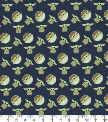 Star Wars Mandalorian The Child Baby Yoda Navy Fabric Cotton By the Yard New - Image 1 of 2