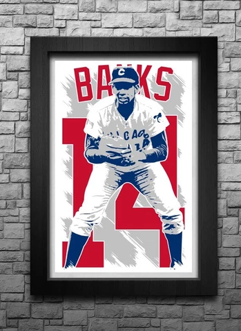ERNIE BANKS art print/poster CHICAGO CUBS FREE S&H! JERSEY Cover