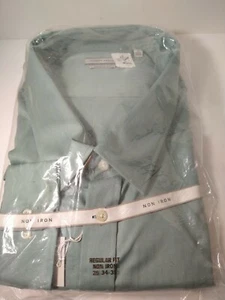 Joseph Abboud 34/35 Green Dress Shirt Long Sleeves Regular Fit No Iron NEW - Picture 1 of 6