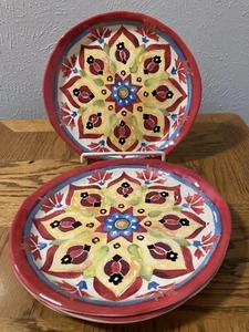 Spanish Style Floral Medallion Melamine Salad Plates 9 Set of 4 Vibrant Colors - Picture 1 of 4
