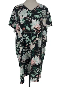 NWT Miss Elaine Women's Plus 2X Robe Black Floral Snap Short Sleeve NWT - Picture 1 of 14