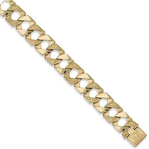 9ct Yellow Gold 17mm Plain & Patterned Casted Curb Bracelet - Picture 1 of 20