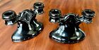 PAIR of MCM Vintage Black Glass Double Candle Sticks Candleholders for Halloween