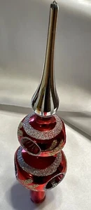 VINTAGE GLAS ROT UND GOLD 6 VERTIEFUNGEN BAUMAUFSATZ 12" RUMÄNIEN MUNDGEBLASEN - Bild 1 von 15