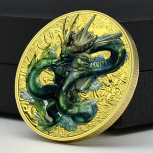 Chinesische antike göttliche Bestie der Drache vergoldete Herausforderung Münze Medaille Handwerk - Bild 1 von 12