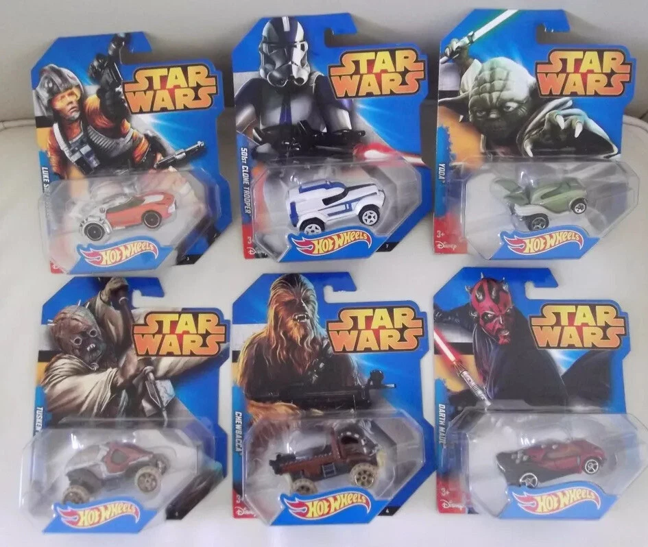 6 Hot Wheels Characters Star Wars Vehicles Skywalker Chewbacca Darth Maul Yoda  - Image 1 of 1