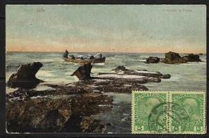 PALESTINE AUSTRIA 1910 OFFICES IN JAFFA POSTCARD OF FISHING BOAT ON JAFFA COAST - Picture 1 of 2
