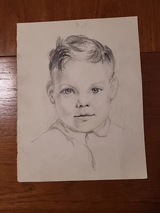 Vtg Unframed Charcoal on Paper Portrait of Young Boy by E.R. Blakeslee c.a. 1960 - Picture 1 of 3