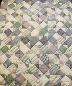 Handmade Quilt Lavender Green Blue White Patchwork Floral 83” X 68” EUC - Picture 1 of 24