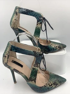 TOPSHOP turquoise/green multicolour snake print strapy stiletto heels. VGC. UK5 - Picture 1 of 16