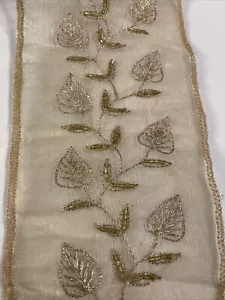 Borde de organza bordado y con cuentas 4” x 5,75 yardas beige/oro rosa vintage - Imagen 1 de 4