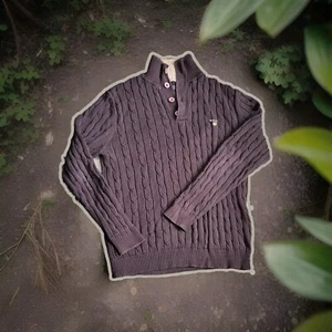 GANT Button High Neck Cable Knit Navy Jumper Sweater 100% Cotton Mens XL - Picture 1 of 9
