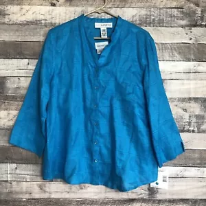 Sag Harbor 100% Linen Blue V-Neck Blouse Shirt with Tank Size M NWT - Picture 1 of 14